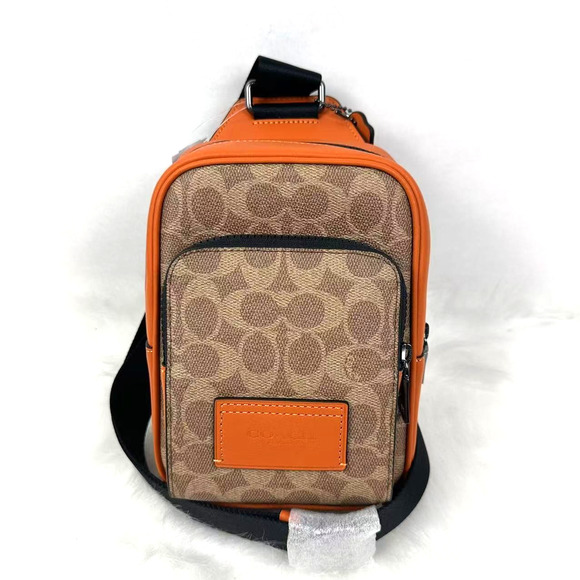 Coach Racer Sling Pack In Colorblock Signature Canvas Tan/Spice Orange NWT CAJ38 - Picture 1 of 9